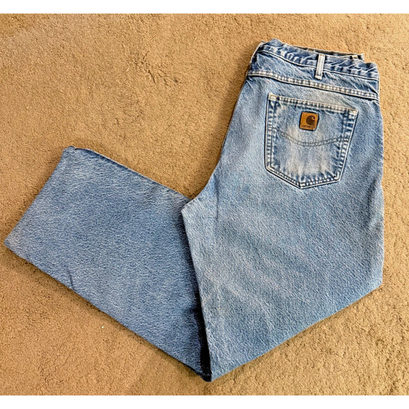Vintage Carhartt Flannel Lined Jeans Mens Blue Denim 38x29 Made In USA - Picture 1 of 10